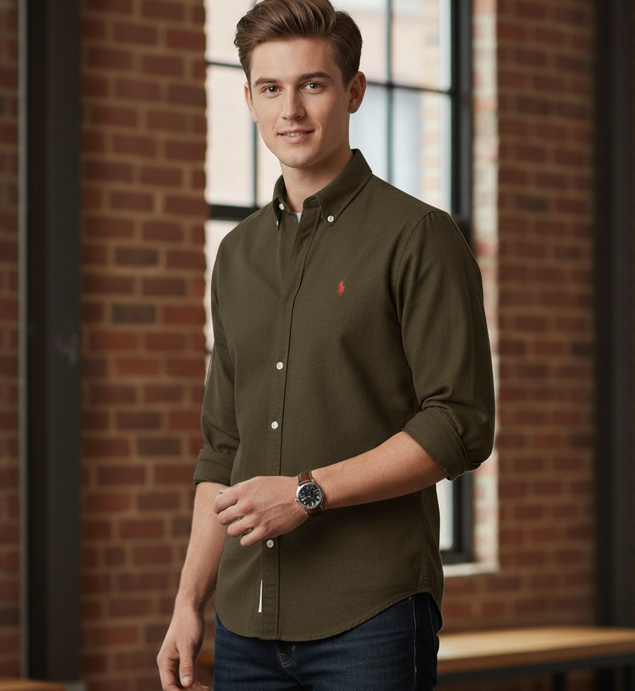 POLO RALPH LAUREN Mystic Olive Classic Fit Long Sleeve Cotton Shirt