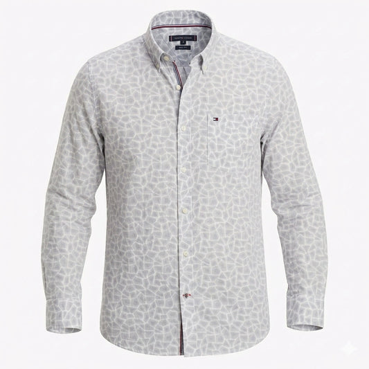 TOMMY HILFIGER Misty Silver Modern Fit Long Sleeve Button-Up Shirt