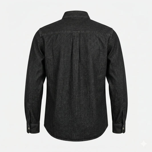 AMI Starlit Charcoal Slim Fit Long Sleeve Denim Shirt with Heart Emblem