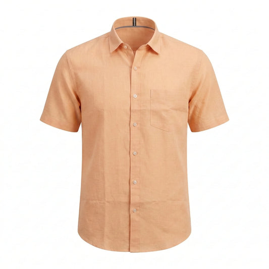 BOSS Radiant Coral Tailored Fit Short Sleeve Linen Shirt