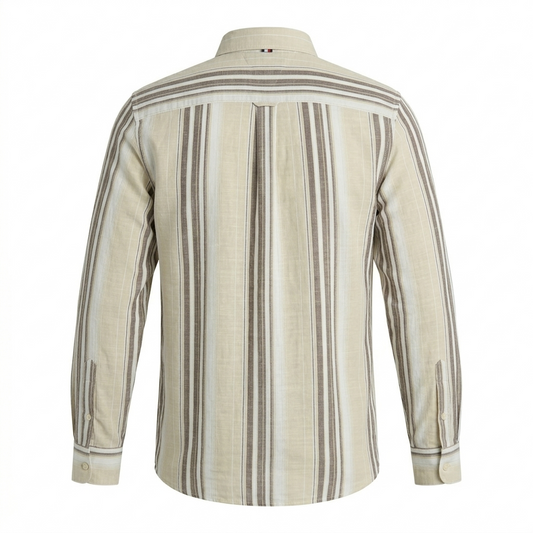 TOMMY HILFIGER Sandstone Silk-Smooth Tailored Fit Long Sleeve Striped Shirt