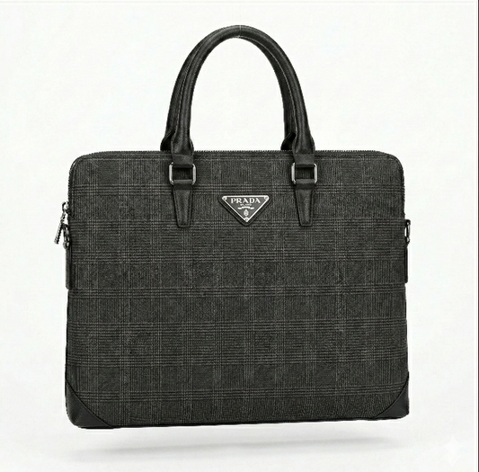 PRADA Enigmatic Onyx Tailored Plaid Laptop Briefcase