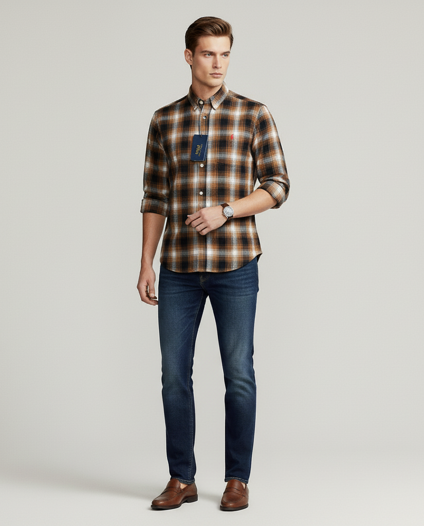 POLO RALPH LAUREN Rustic Maple Custom Fit Long Sleeve Plaid Shirt