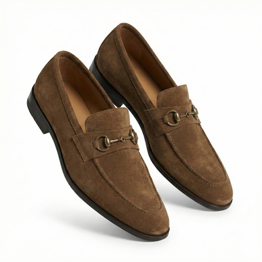 LORO PIANA Rustic Walnut Elegant Suede Bit Loafers