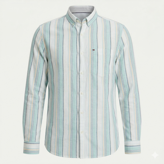 TOMMY HILFIGER Serene Aqua Tailored Fit Long Sleeve Button-Up Shirt
