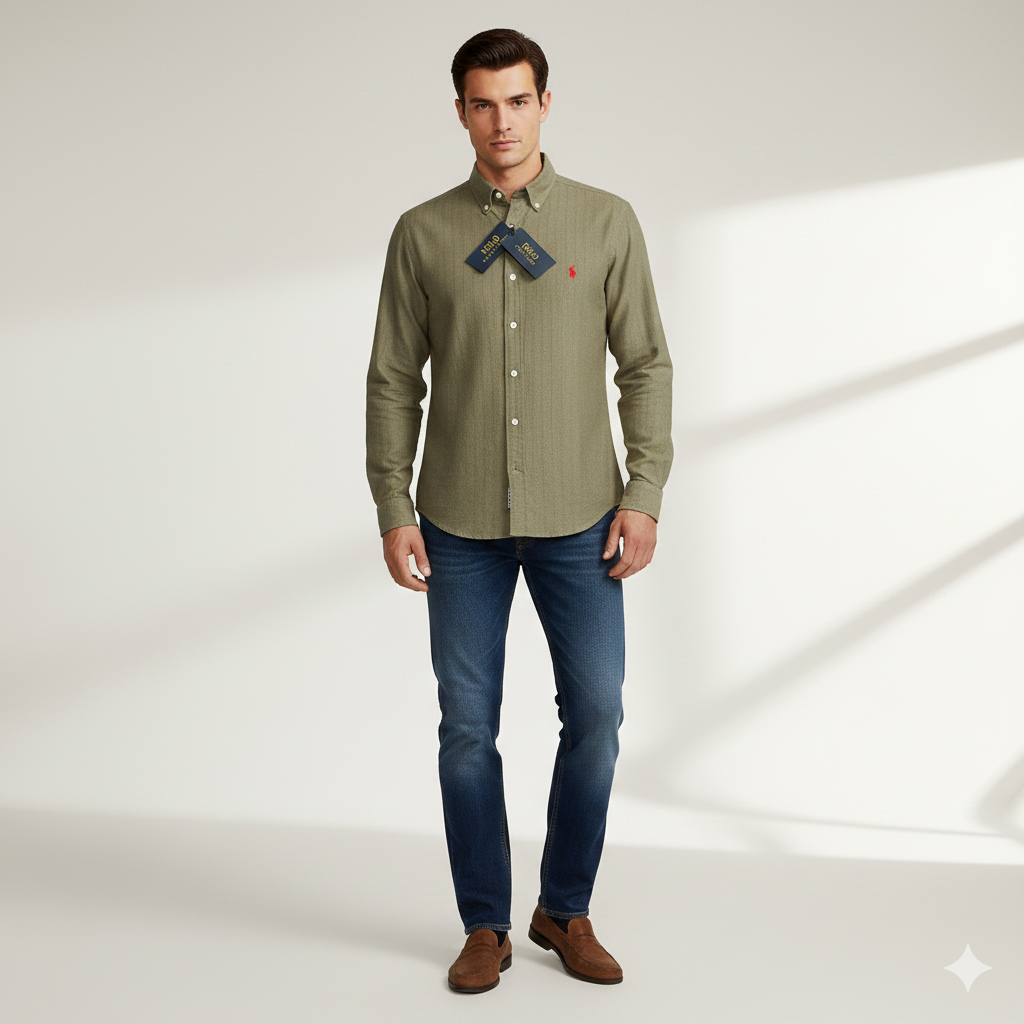 POLO RALPH LAUREN Enchanted Olive Custom Fit Long Sleeve Button-Up Shirt