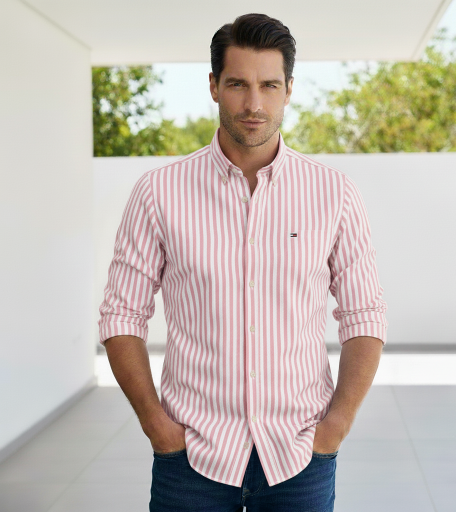 TOMMY HILFIGER Petal Pink Refined Fit Long Sleeve Striped Shirt