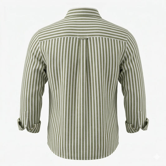 TOMMY HILFIGER Regular Fit Full Sleeve Linen Light Green Stripe Shirt