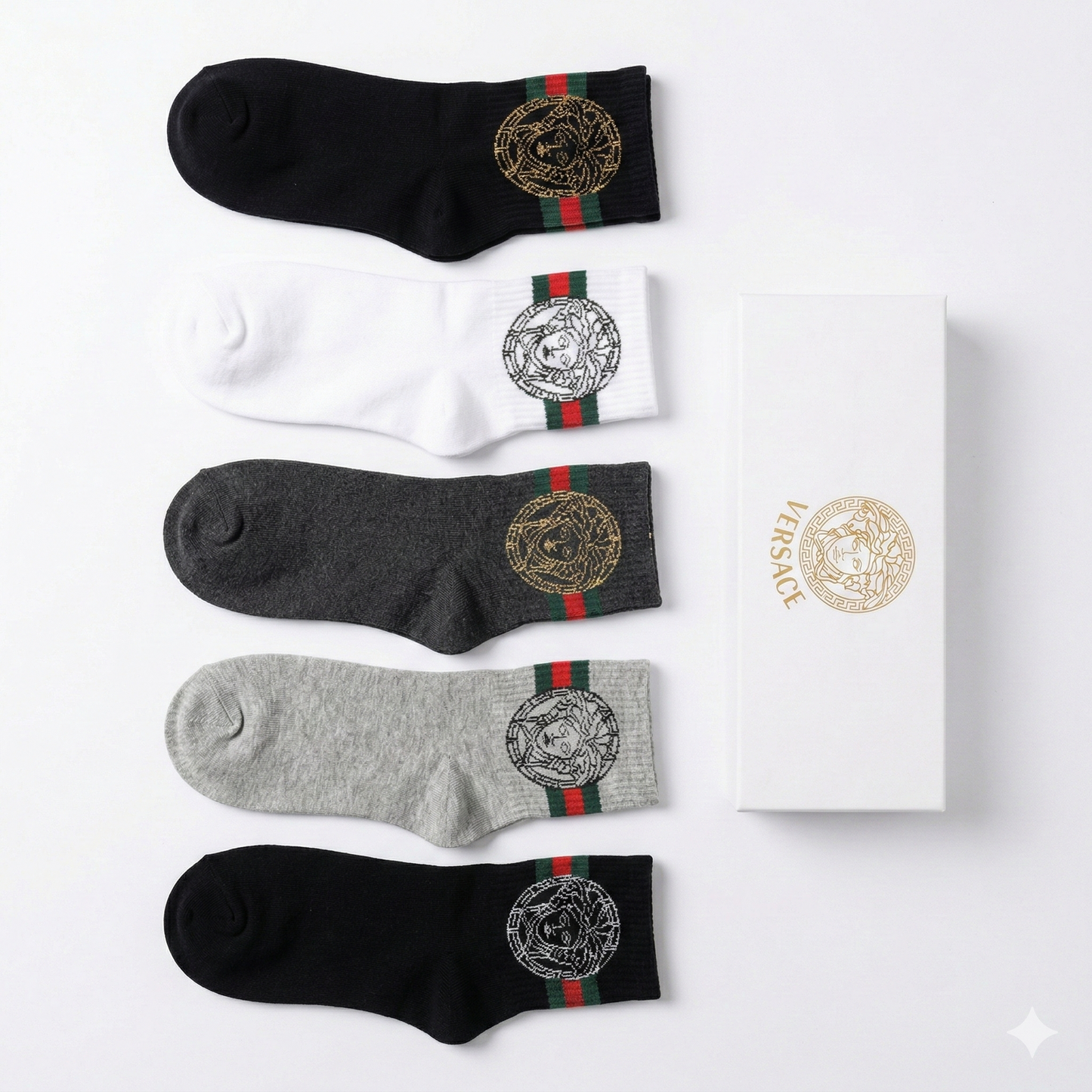 VERSACE Regal Onyx & Ivory Classic Logo Sock Gift Set (Pack of 5)