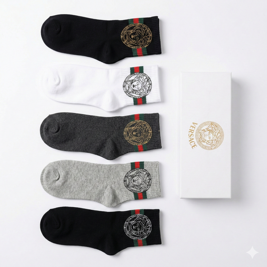 VERSACE Regal Onyx & Ivory Classic Logo Sock Gift Set (Pack of 5)