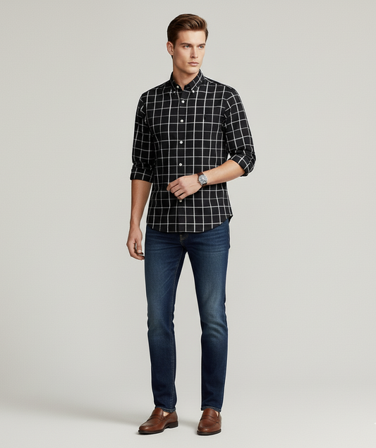 POLO RALPH LAUREN Mystic Ash Custom Fit Long Sleeve Checkered Shirt