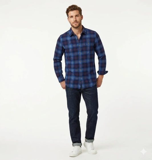 NAUTICA Oceanic Teal Tailored Fit Long Sleeve Flannel Shirt