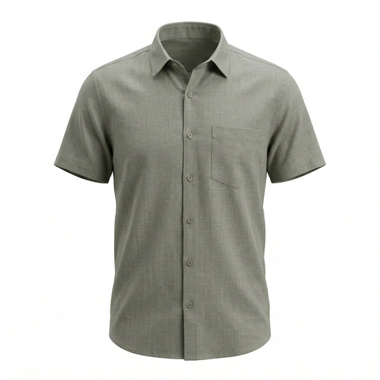 BOSS Enchanted Sage Tailored Fit Short Sleeve Linen Shirt
