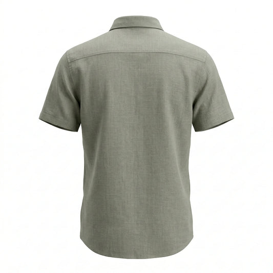 BOSS Enchanted Sage Tailored Fit Short Sleeve Linen Shirt