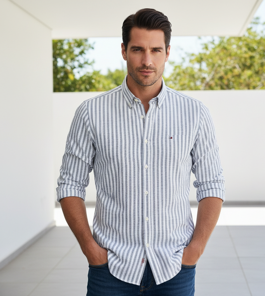 TOMMY HILFIGER Serene Teal Tailored Fit Long Sleeve Button-Up Shirt