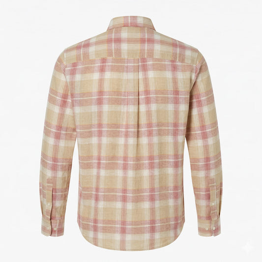 LACOSTE Men's Slim Fit Checkered Button-Down Full Sleeve Linen Shirt