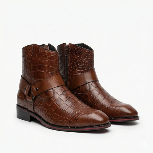 TED BAKER Ember Glow Luxe Croc-Embossed Ankle Boots