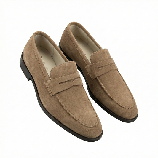 LORO PIANA Sandstone Taupe Luxe Suede Slip-On Loafers