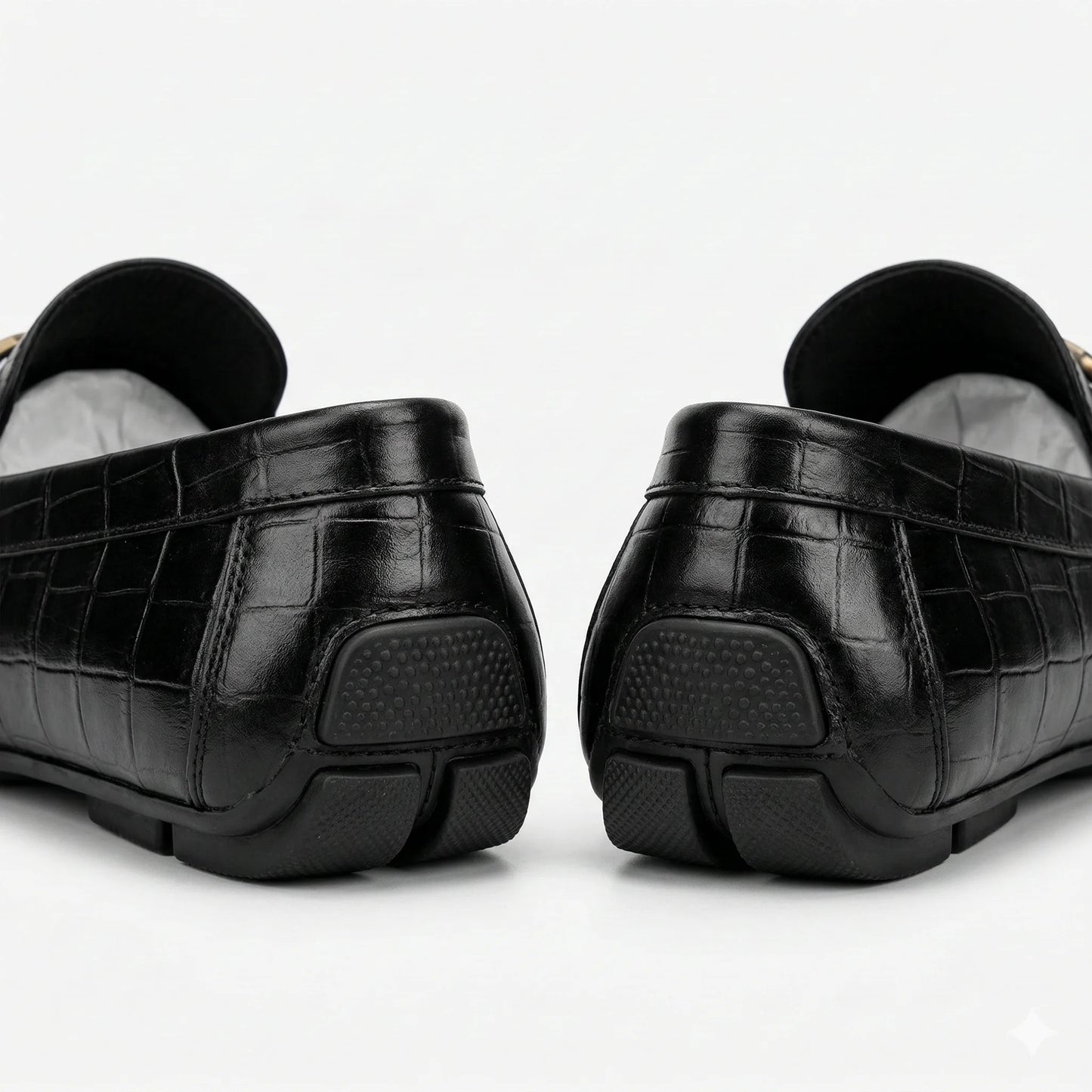 BLACKBERRY Midnight Onyx Luxe Crocodile-Embossed Leather Loafers with Chain Detail