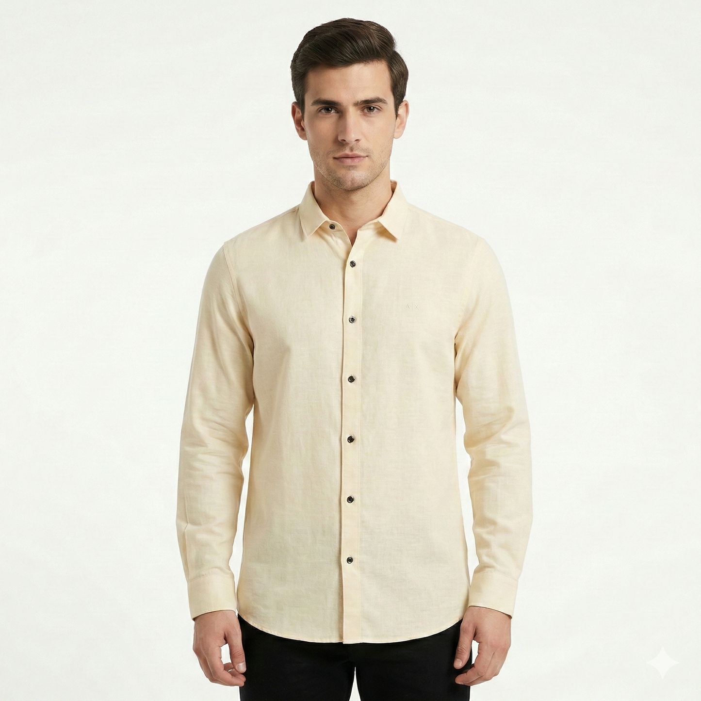 A|X Celestial Ivory Classic Fit Long Sleeve Linen Shirt