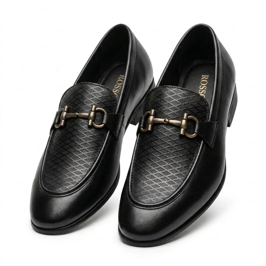 ROSSO BRUNELLO Midnight Onyx Luxe Leather Loafers with Textured Detail