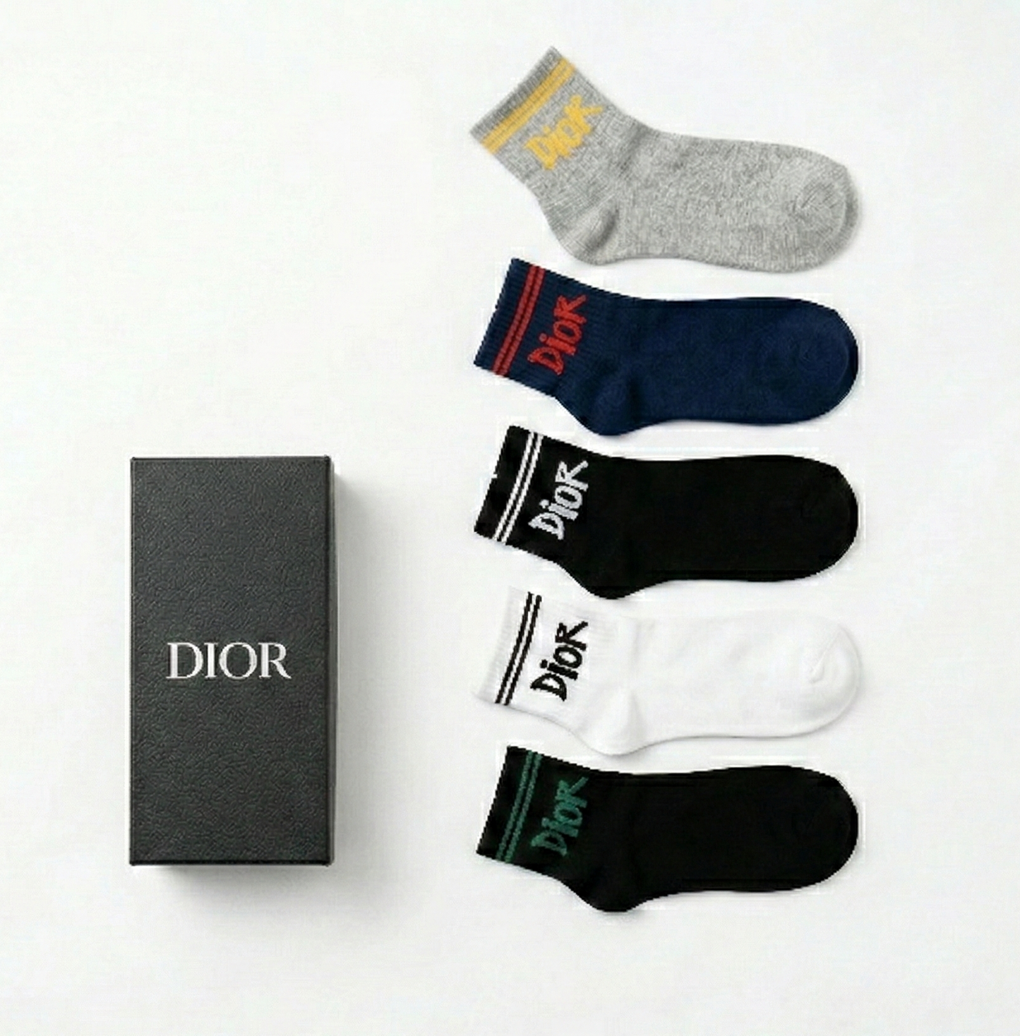DIOR Vibrant Prism Classic Logo Sock Collection - Multi-Color (Pack of 5)