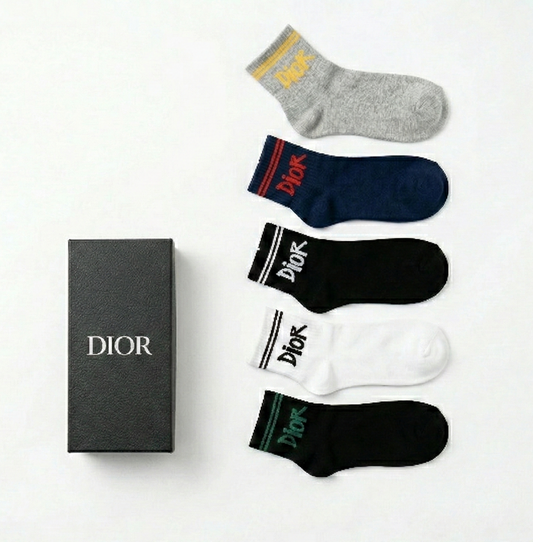 DIOR Vibrant Prism Classic Logo Sock Collection - Multi-Color (Pack of 5)