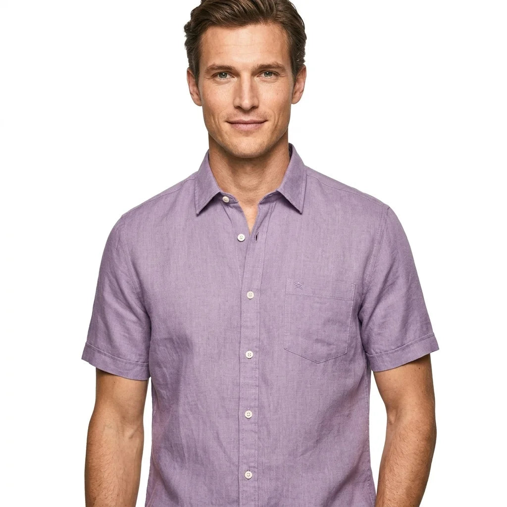 Hackett Men's Short Sleeve Linen Shirt in Lavender