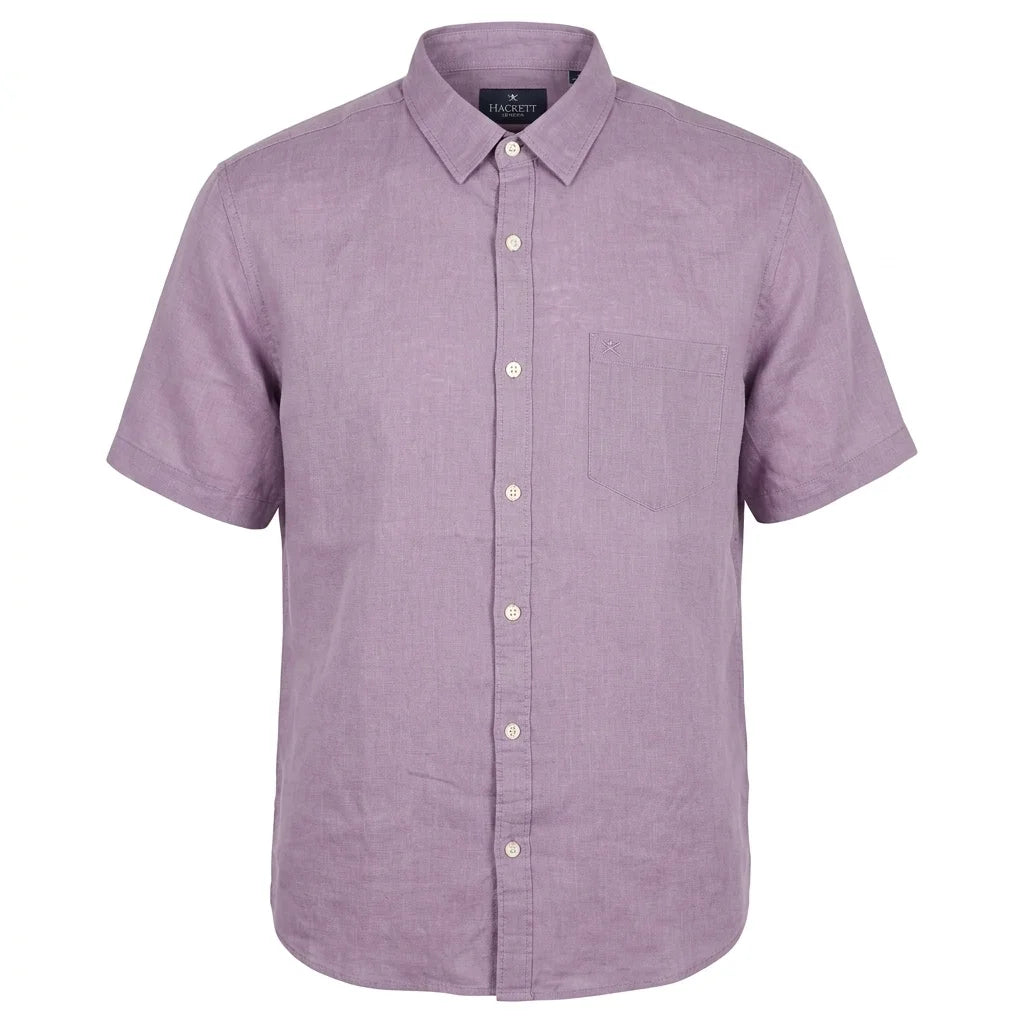 Hackett Men's Short Sleeve Linen Shirt in Lavender