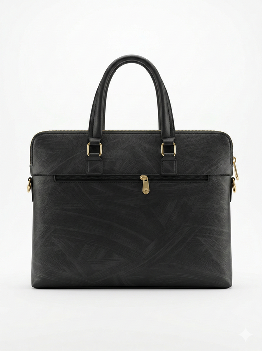 MONT BLANC Luminous Jet Black Elegant Leather Briefcase