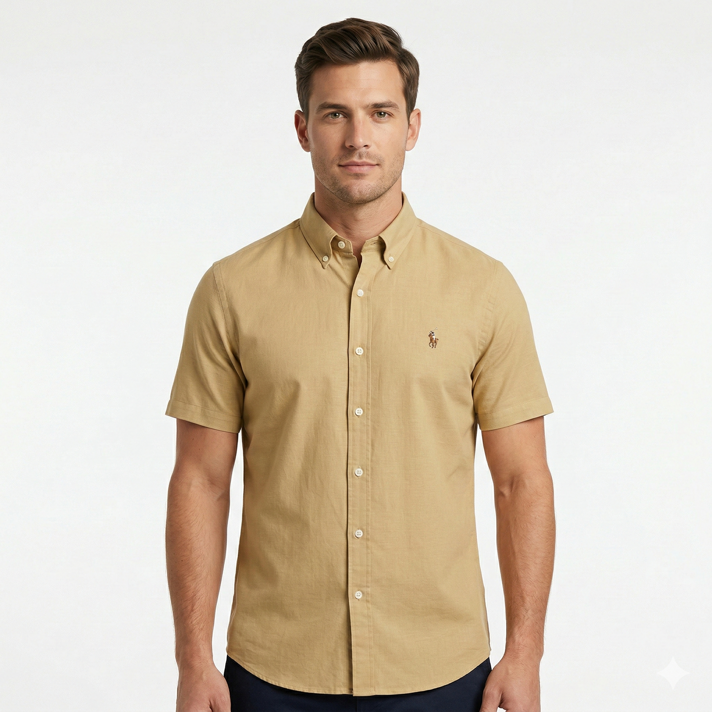 POLO RALPH LAUREN Desert Sand Luxe Fit Short Sleeve Linen Shirt