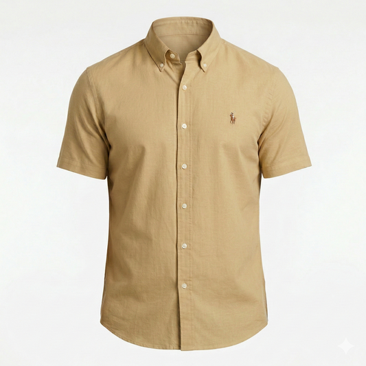 POLO RALPH LAUREN Desert Sand Luxe Fit Short Sleeve Linen Shirt