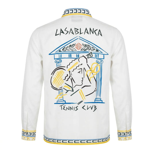 CASA BLANCA Luminous Ivory Tailored Fit Long Sleeve Satin Lycra Party Shirt