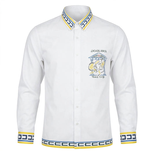 CASA BLANCA Luminous Ivory Tailored Fit Long Sleeve Satin Lycra Party Shirt