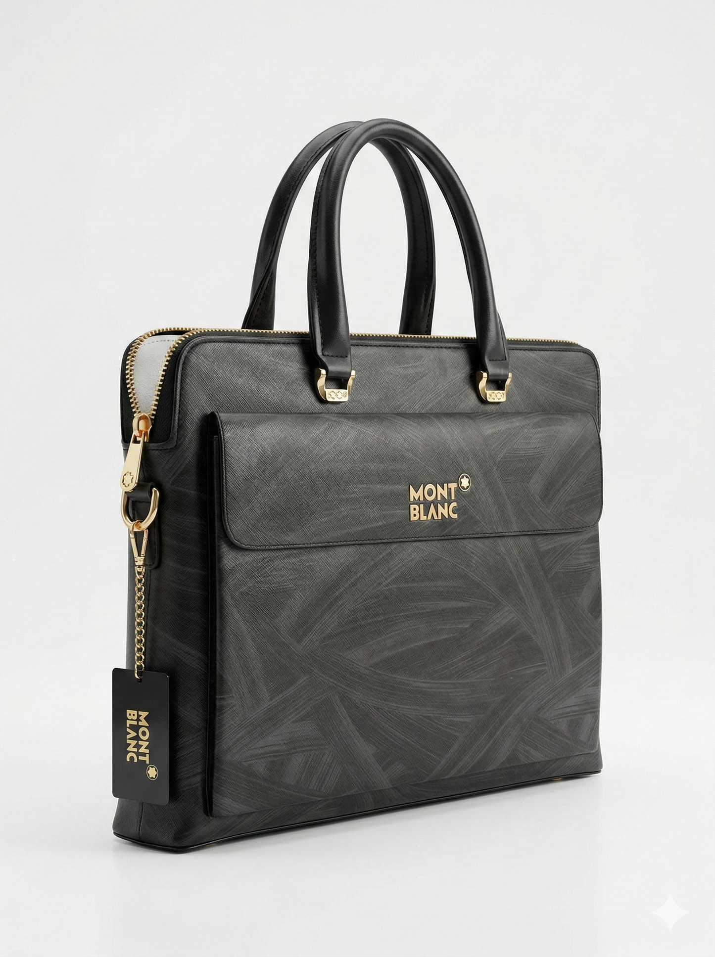 MONT BLANC Luminous Jet Black Elegant Leather Briefcase