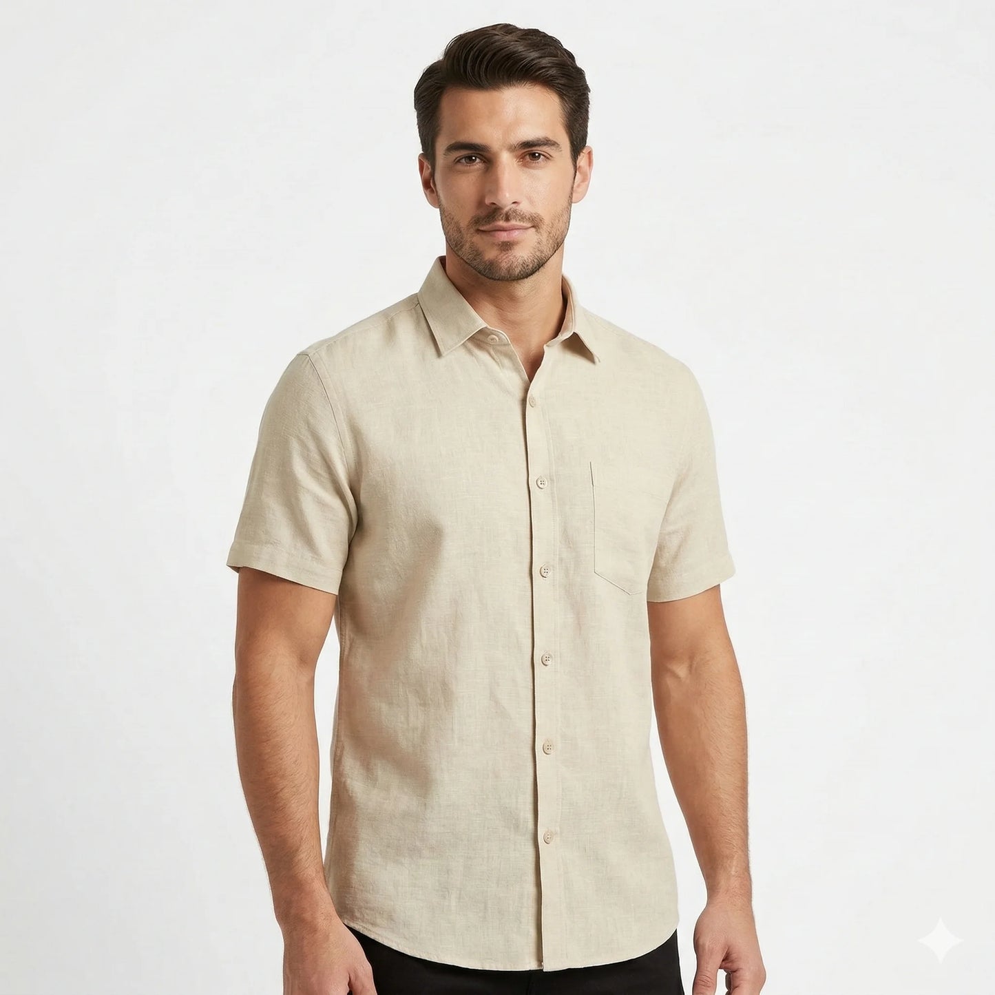 BOSS Warm Sand Effortless Fit Short Sleeve Linen Shirt