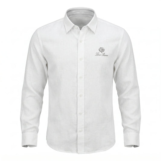 Loro Piana Regular Fit Full Sleeve Linen White Shirt
