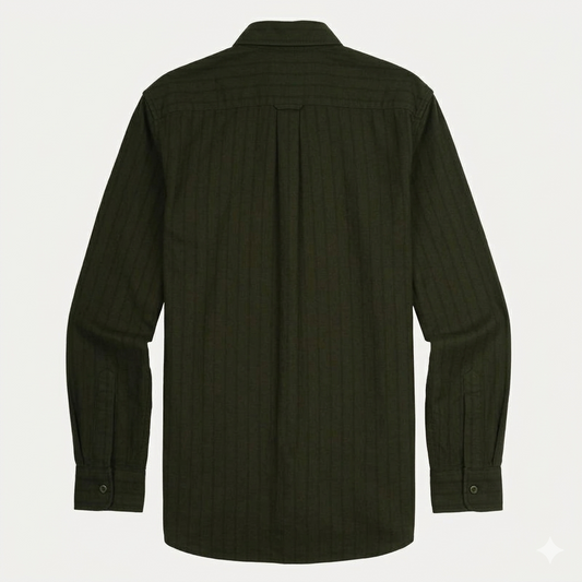 Lacoste Men's Long Sleeve Striped Button-Up Shirt in Olive Green