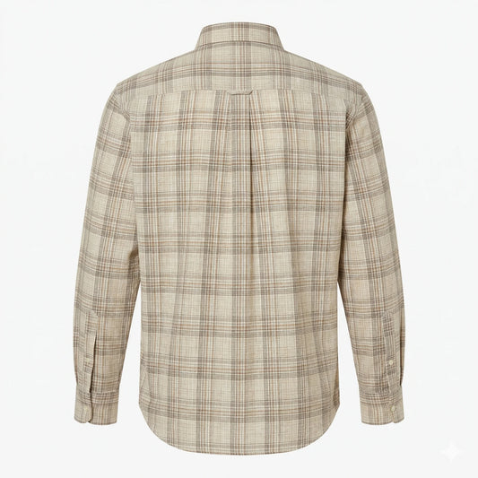 LACOSTE Men's Slim Fit Linen Blend Plaid Button-Down Full Sleeve Linen Shirt