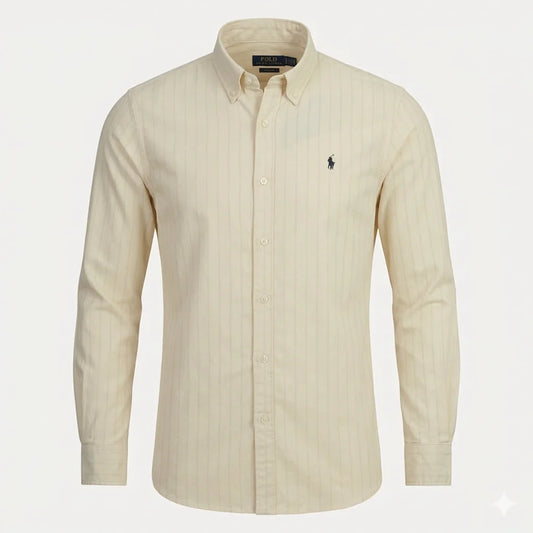 POLO RALPH LAUREN Silken Biscotti Tailored Fit Long Sleeve Striped Shirt