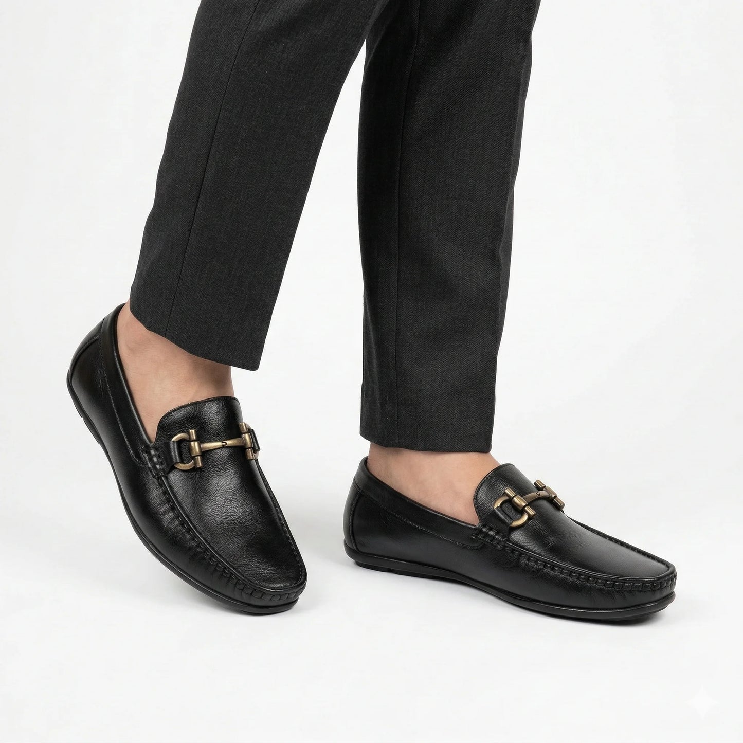 BLACKBERRYS Midnight Velvet Luxe Leather Slip-On Loafers with Statement Buckle