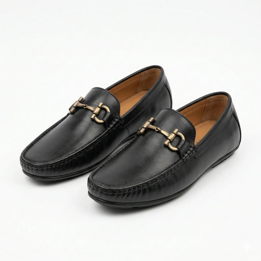 BLACKBERRYS Midnight Velvet Luxe Leather Slip-On Loafers with Statement Buckle