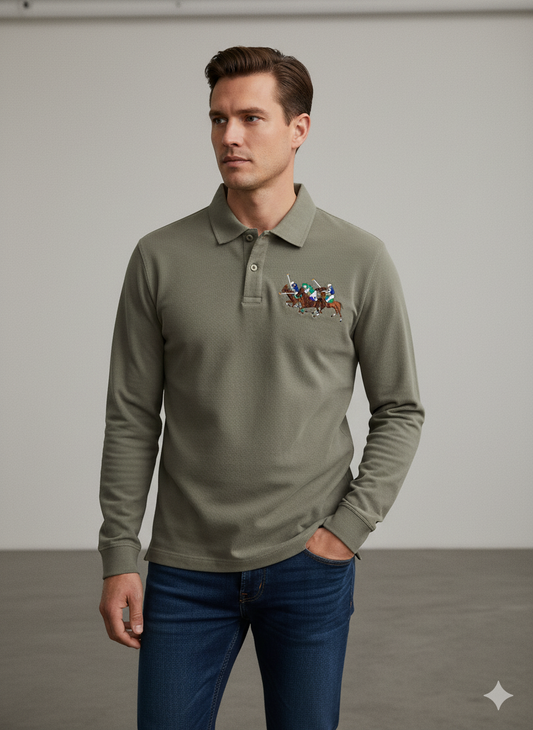 POLO RALPH LAUREN Sagewood Green Classic Fit Long Sleeve Piqué Polo Shirt