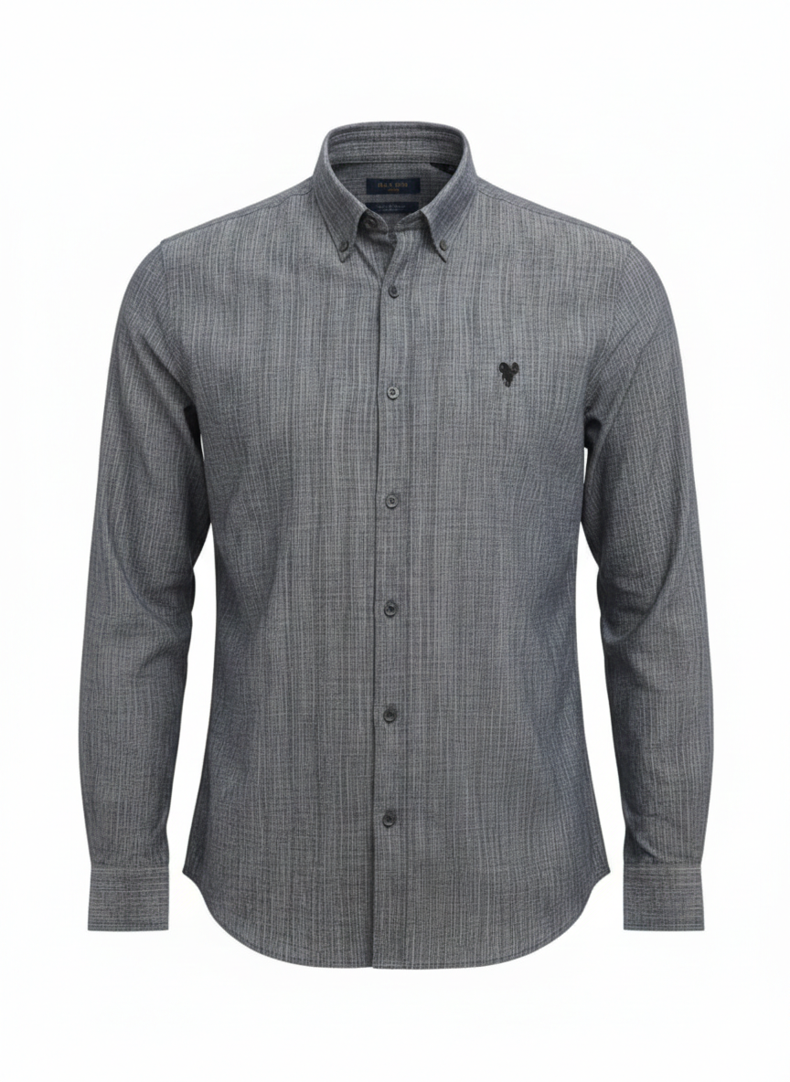 ALLSAINTS Stormy Slate Tailored Fit Long Sleeve Linen Shirt