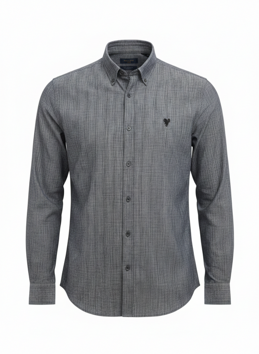 ALLSAINTS Stormy Slate Tailored Fit Long Sleeve Linen Shirt