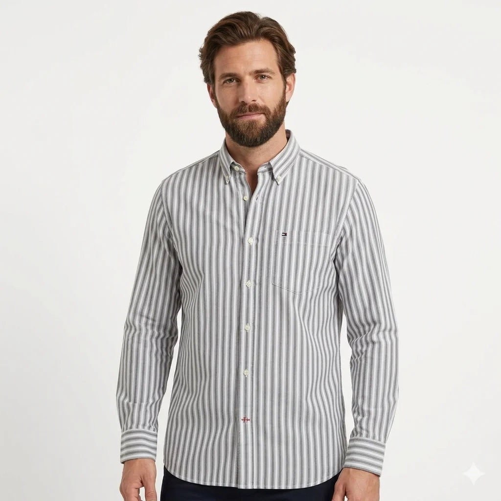 TOMMY HILFIGER Misty Ash Tailored Fit Long Sleeve Button-Up Shirt