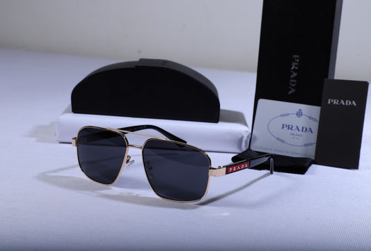 PRADA Radiant Onyx Premium Aviator Sunglasses with Gilded Frame