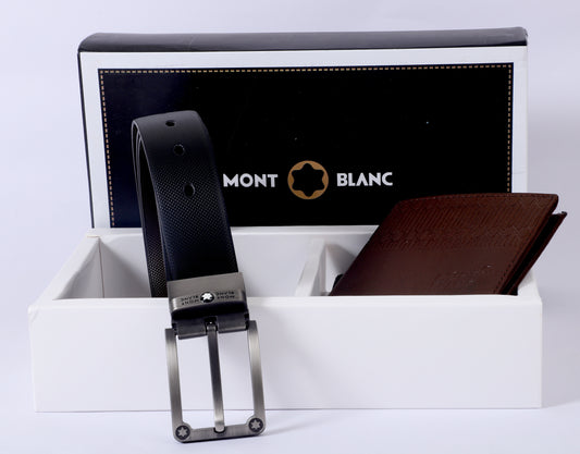 MONT BLANC Leather Belt and Wallet Gift Set