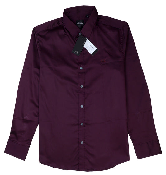 ARMANI EXCHANGE Enchanted Plum Tailored Fit Long Sleeve Satin Shirt