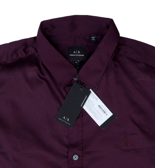 ARMANI EXCHANGE Enchanted Plum Tailored Fit Long Sleeve Satin Shirt